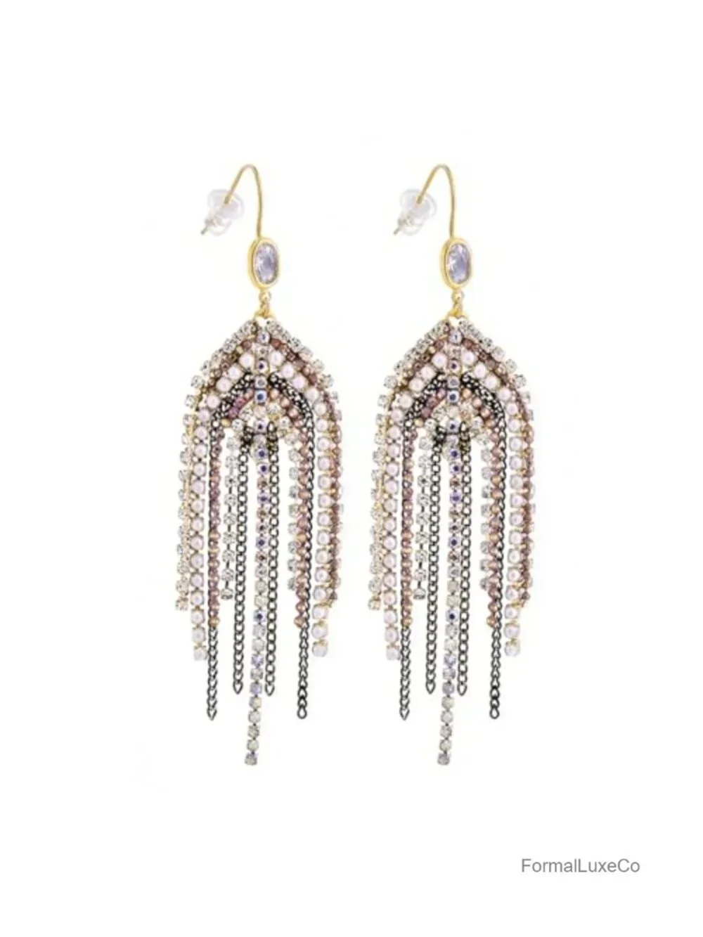Handcrafted Tassel Earrings for Women, Bohemian Cubic Zirconia Drop Dangle